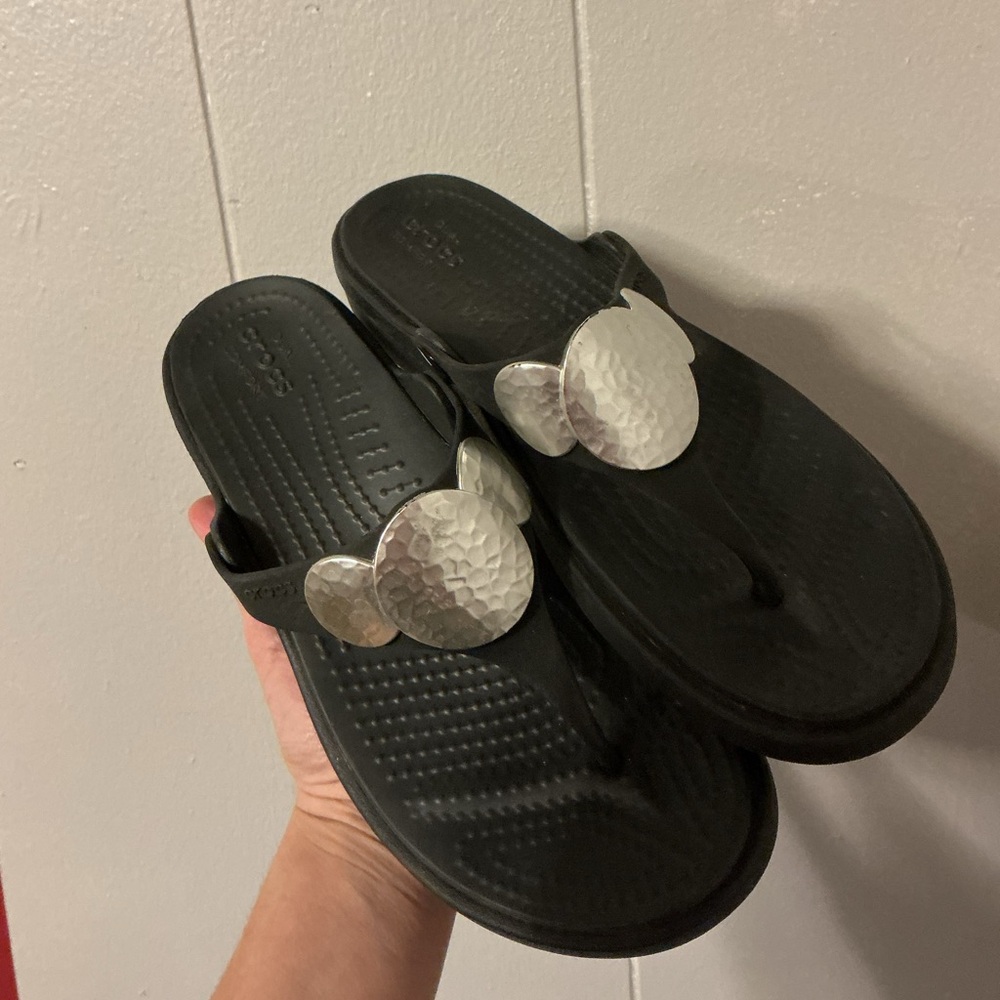CROCS Black Sandals with Silver Details